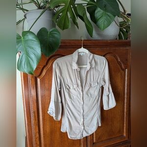 James Perse 3/4 Sleeve Tan/Beige Buttondown-JP Size 2 (Small)